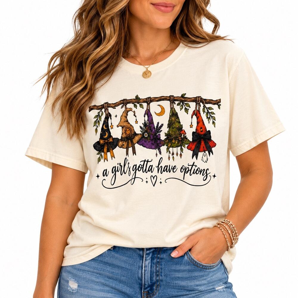 Comfort Colors Cream Witch Hats Halloween Graphic Tee Sz L NWOT